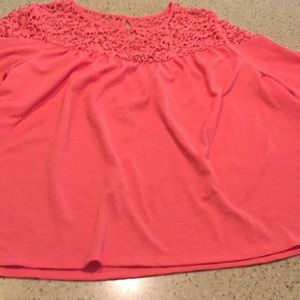 Orange blouse lacy neck shirt sleeves size s